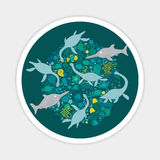 Swimming with Plesiosaurs - cute prehistoric animal design Magnet